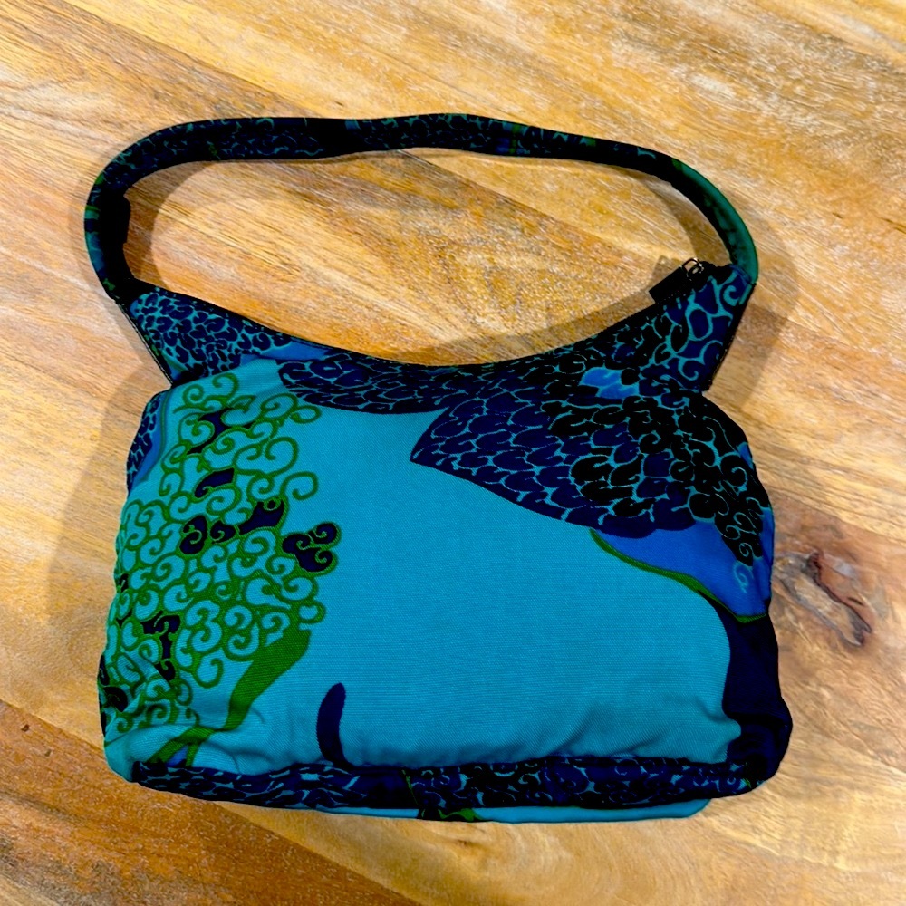 1999 Gucci by Tom Ford Acid Flower Print Nylon Medium Shoulder Bag Blue Flora - Picture 2 of 5
